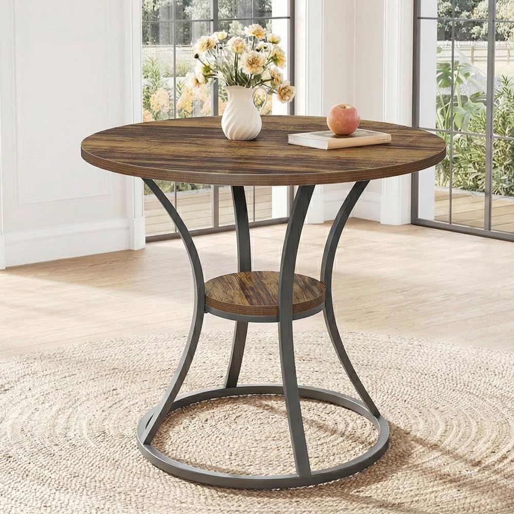 80CM Round Dining Table for 2 with Storage
