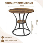 80CM Round Wooden Dining Table with Metal Legs