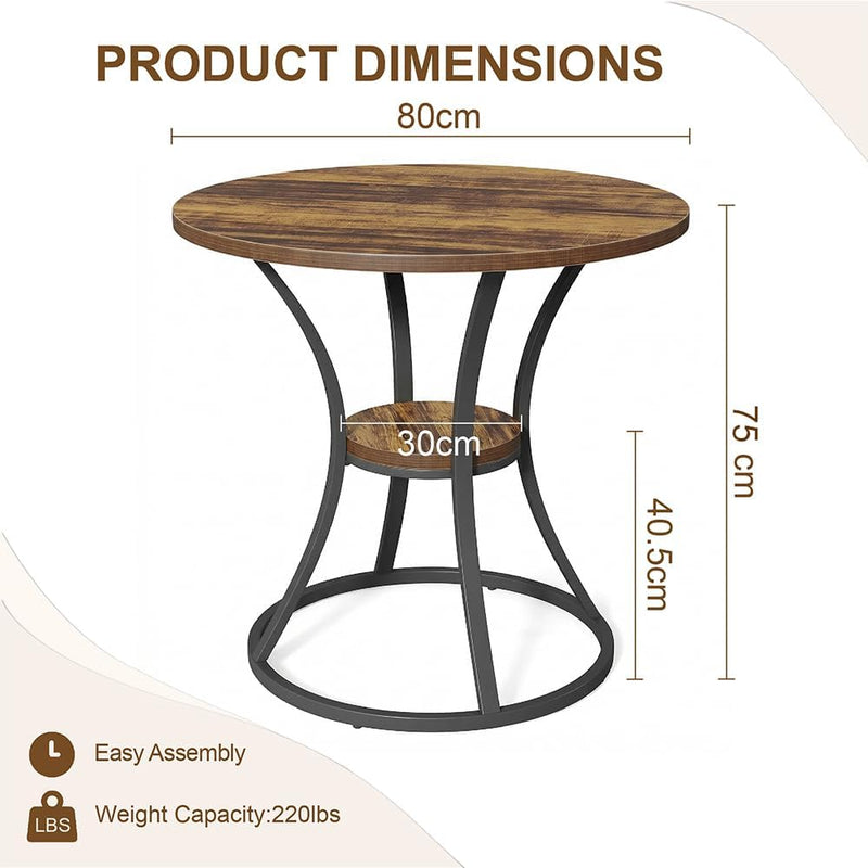 80CM Round Wooden Dining Table with Metal Legs