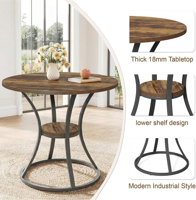 80CM Round Wooden Dining Table with Metal Legs