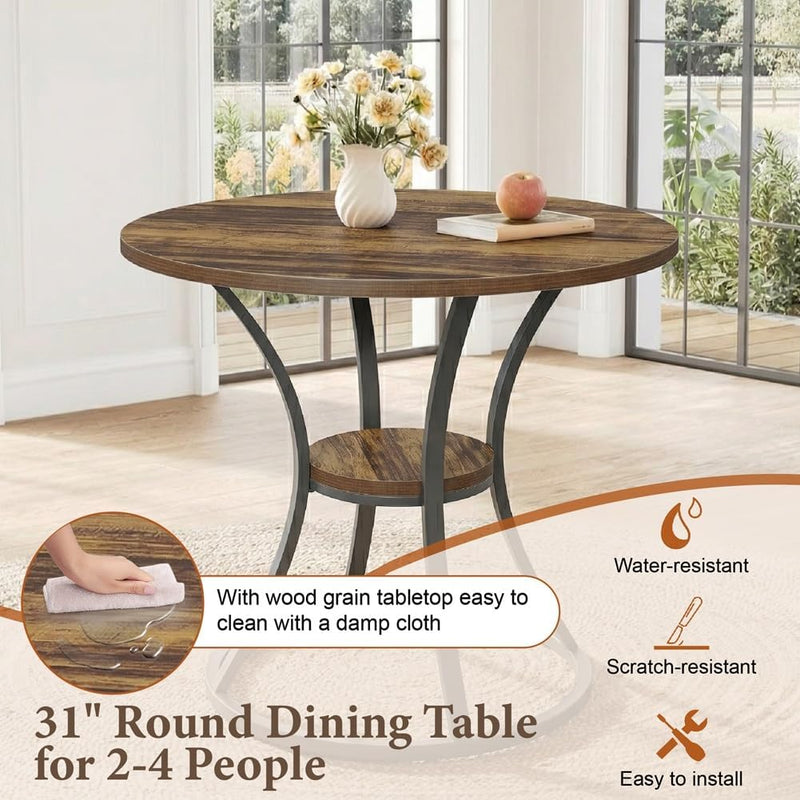 80CM Round Wooden Dining Table with Metal Legs