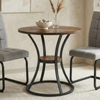 80CM Round Wooden Dining Table with Metal Legs