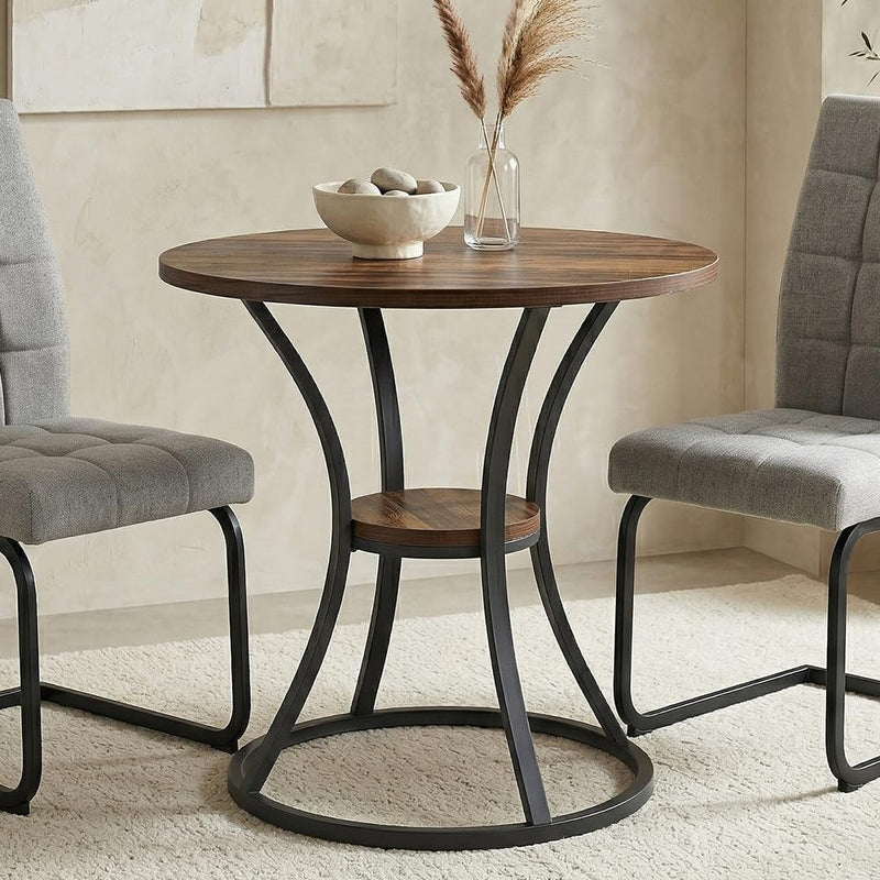 80CM Round Wooden Dining Table with Metal Legs