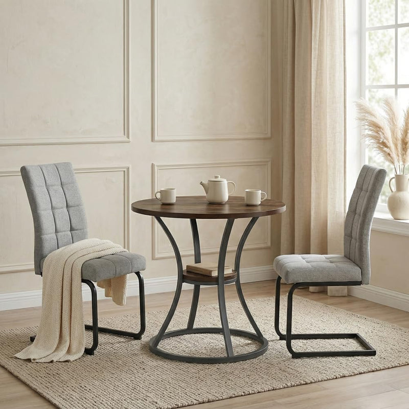 80CM Round Wooden Dining Table with Metal Legs