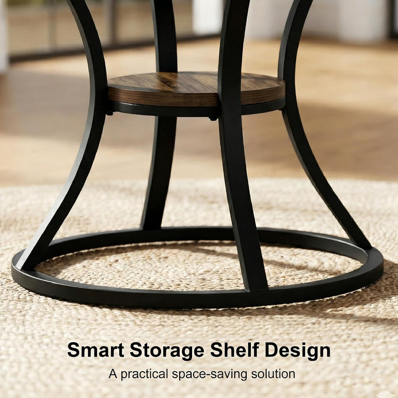 80CM Round Wooden Dining Table with Metal Legs
