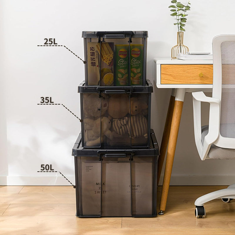 80lx3 Heavy-Duty Storage Boxes Plastic Stackable Box (3Pack)