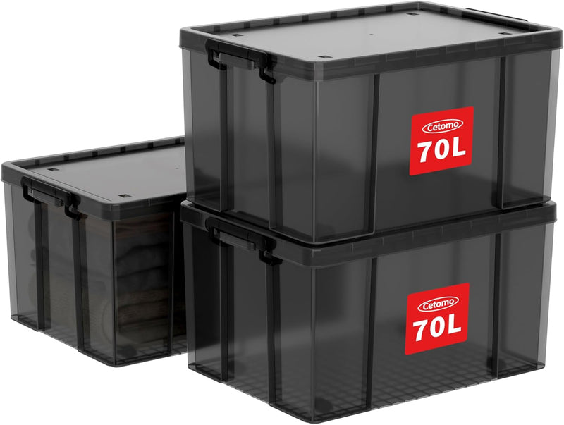80lx3 Heavy-Duty Storage Boxes Plastic Stackable Box (3Pack)