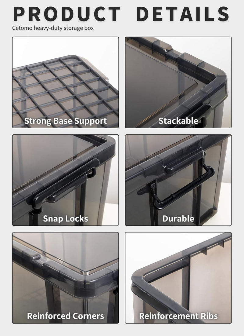 80lx3 Heavy-Duty Storage Boxes Plastic Stackable Box (3Pack)
