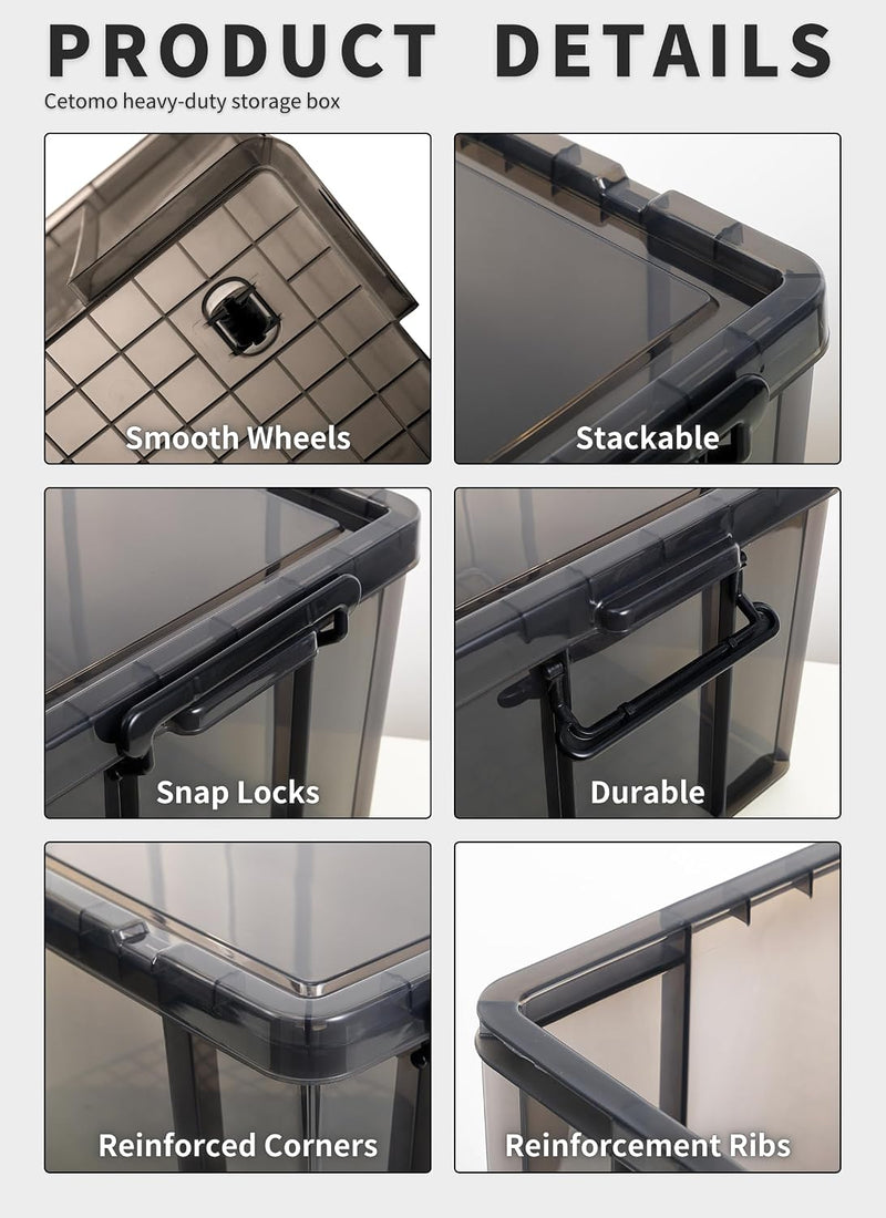80lx3 Heavy-Duty Storage Boxes Plastic Stackable Box (3Pack)