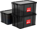 80lx3 Heavy-Duty Storage Boxes Plastic Stackable Box (3Pack)