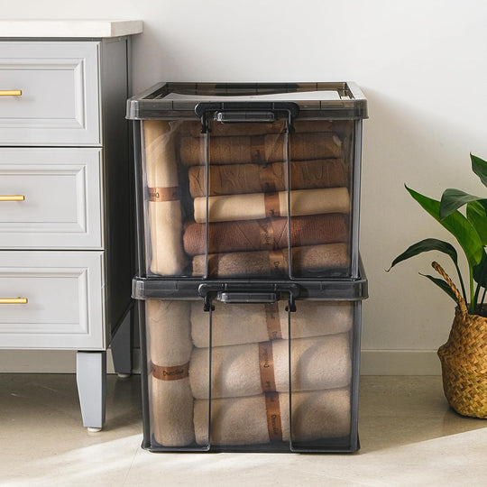 80lx3 Heavy-Duty Storage Boxes Plastic Stackable Box (3Pack)