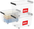 80lx6 Plastic Storage Boxes with Wheels Lidded Box (6 Pack)