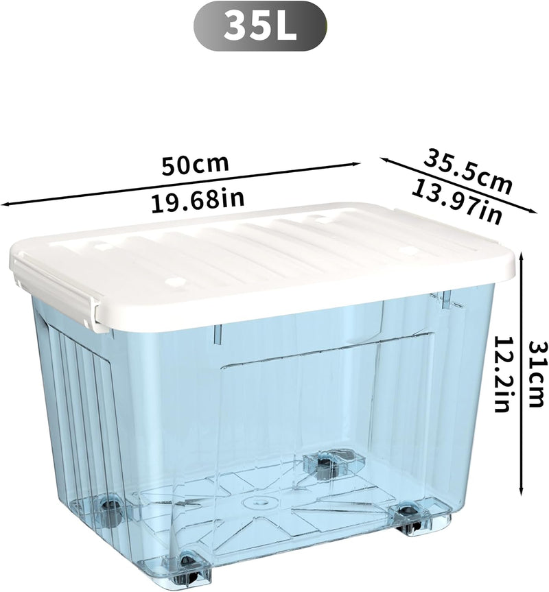 80lx6 Plastic Storage Boxes with Wheels Lidded Box (6 Pack)