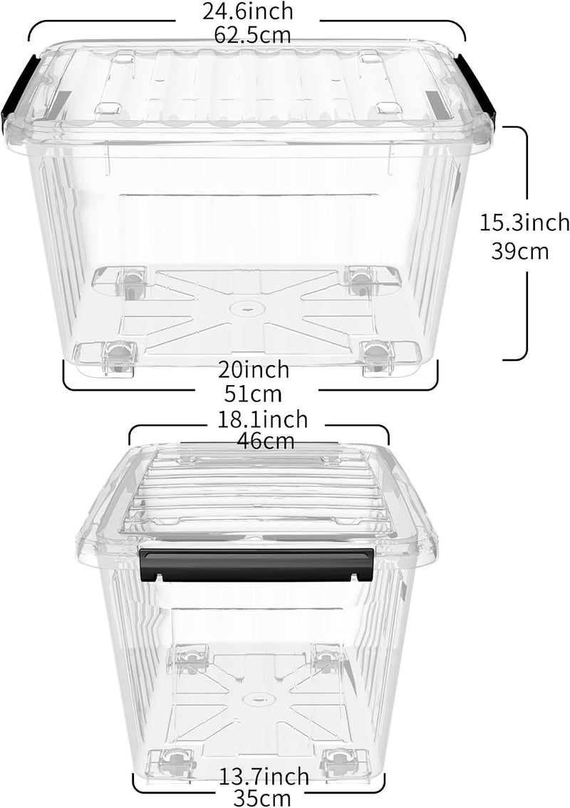 80lx6 Plastic Storage Boxes with Wheels Lidded Box (6 Pack)