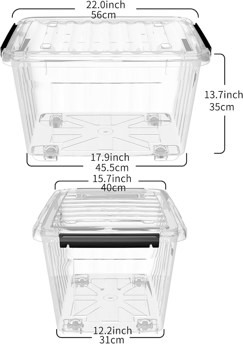 80lx6 Plastic Storage Boxes with Wheels Lidded Box (6 Pack)