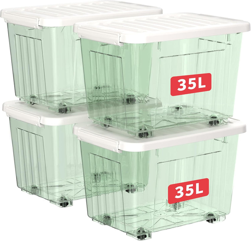 80lx6 Plastic Storage Boxes with Wheels Lidded Box (6 Pack)