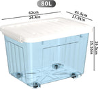 80lx6 Plastic Storage Boxes with Wheels Lidded Box (6 Pack)