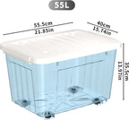80lx6 Plastic Storage Boxes with Wheels Lidded Box (6 Pack)