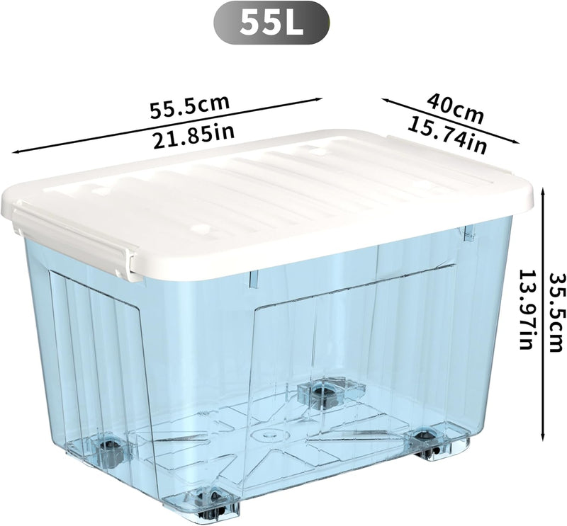 80lx6 Plastic Storage Boxes with Wheels Lidded Box (6 Pack)