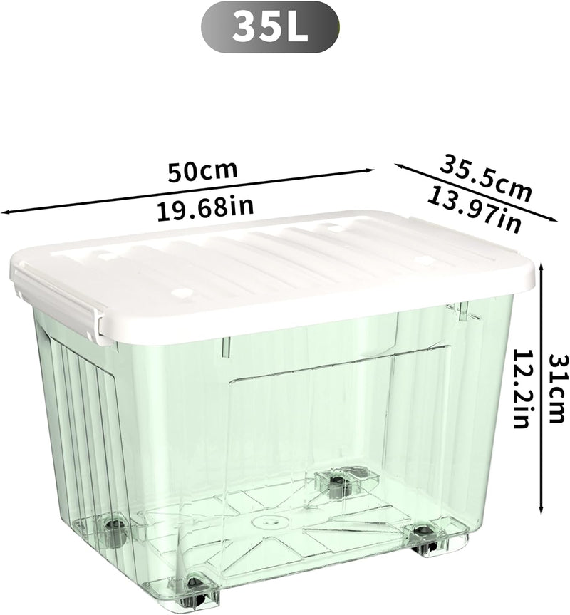 80lx6 Plastic Storage Boxes with Wheels Lidded Box (6 Pack)