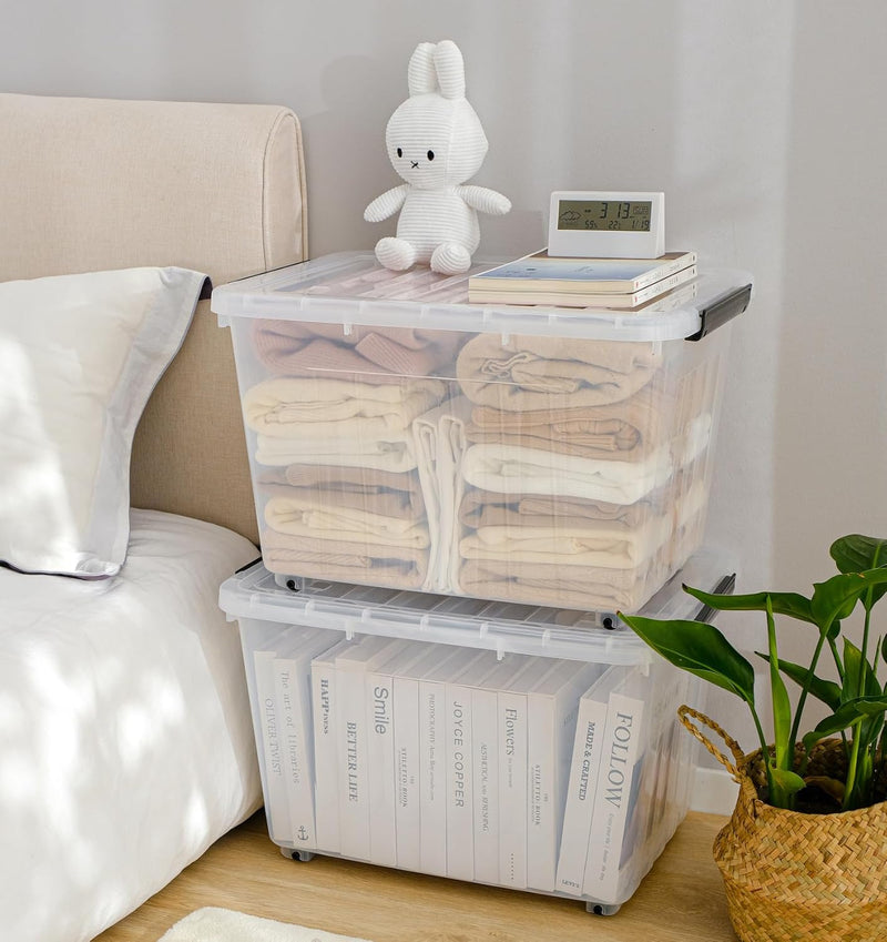 80lx6 Plastic Storage Boxes with Wheels Lidded Box (6 Pack)