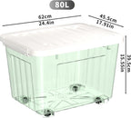 80lx6 Plastic Storage Boxes with Wheels Lidded Box (6 Pack)