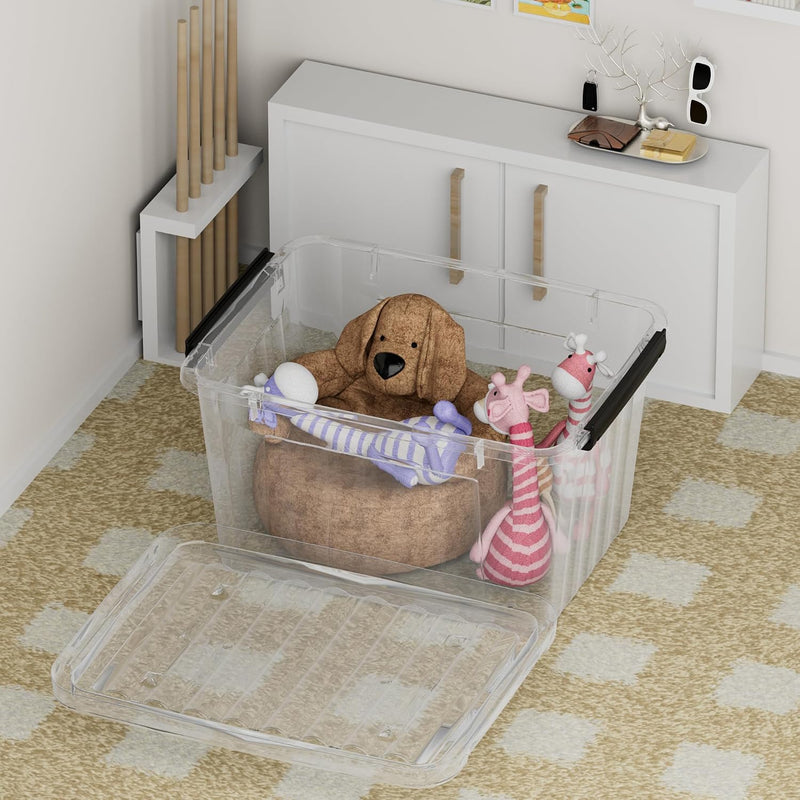 80lx6 Plastic Storage Boxes with Wheels Lidded Box (6 Pack)