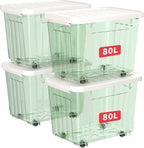 80lx6 Plastic Storage Boxes with Wheels Lidded Box (6 Pack)