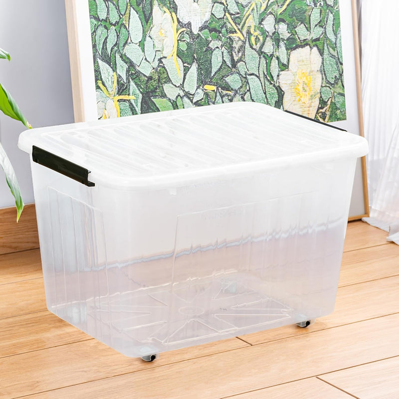 80lx6 Plastic Storage Boxes with Wheels Lidded Box (6 Pack)