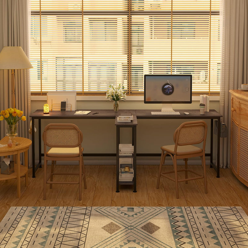 83.7" Two Person Desk Computer with Storage Shelves