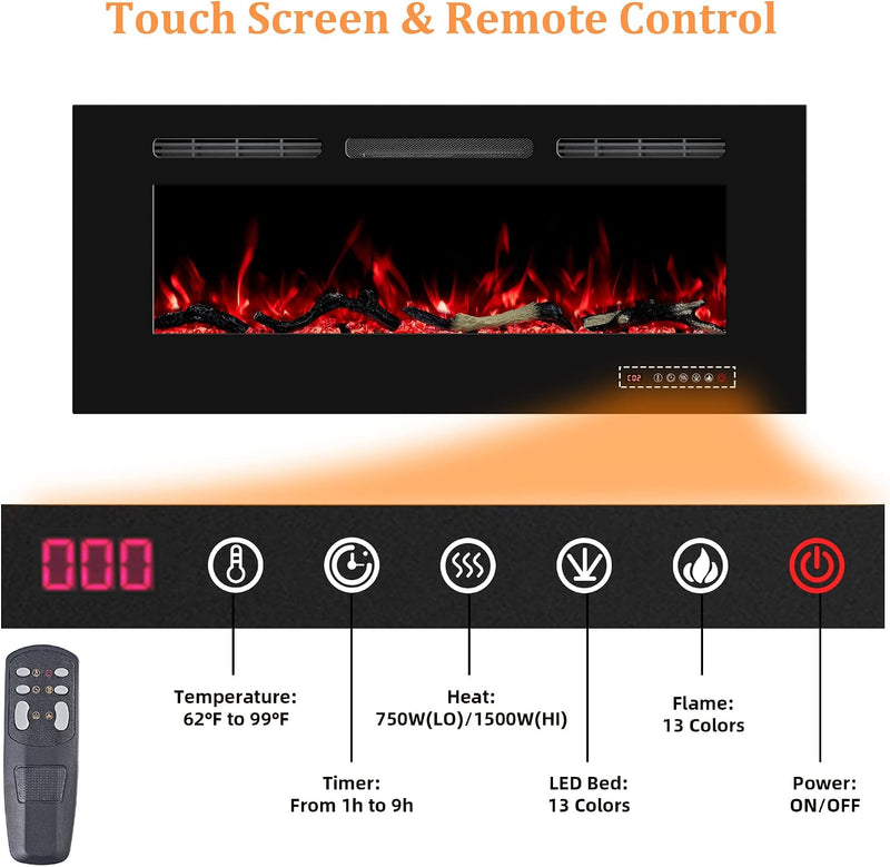 84CM Electric Fireplace Insert Linear Wall Mounted Heater