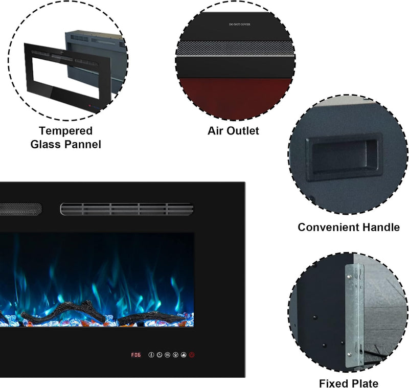 84CM Electric Fireplace Insert Linear Wall Mounted Heater