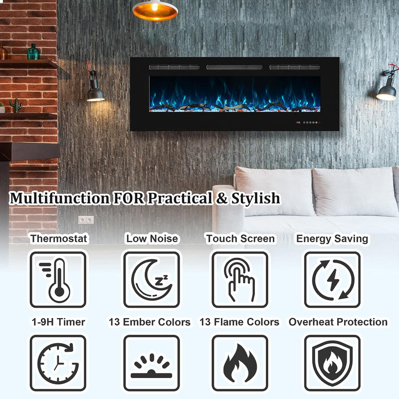 84CM Electric Fireplace Insert Linear Wall Mounted Heater