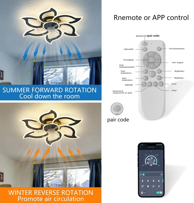 86CM LED Ceiling Fan Light with Remote App