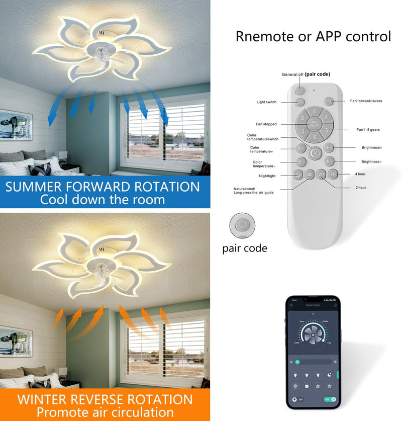 86CM LED Ceiling Fan Light with Remote App
