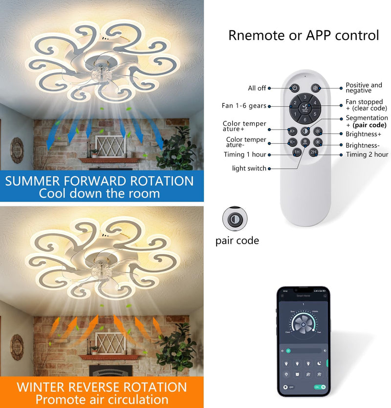 86CM LED Ceiling Fan Light with Remote App