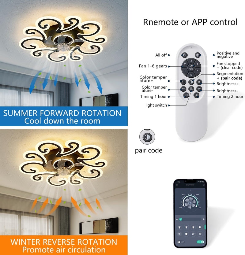 86CM LED Ceiling Fan Light with Remote App