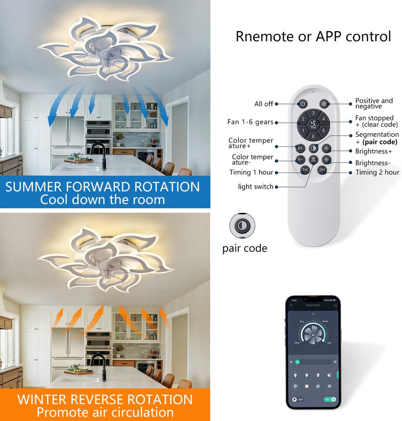 86CM LED Ceiling Fan Light with Remote App