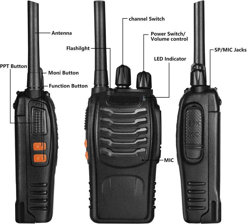88e Long Range Walkie Talkie USB Rechargeable 16ch (8 Pack)