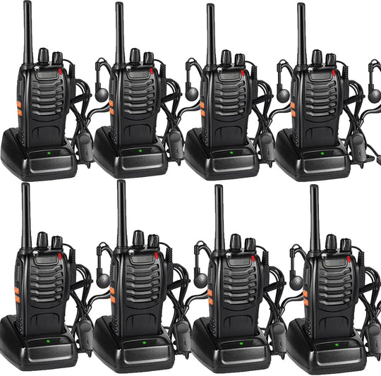 88e Long Range Walkie Talkie USB Rechargeable 16ch (8 Pack)