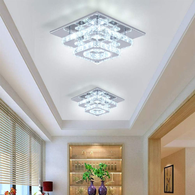 9.8" 2-Tier Square Flush Mount Chandelier Ceiling Light