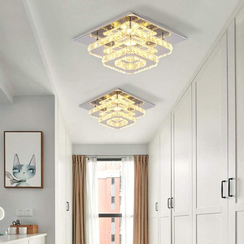 9.8" 2-Tier Square Flush Mount Chandelier Ceiling Light