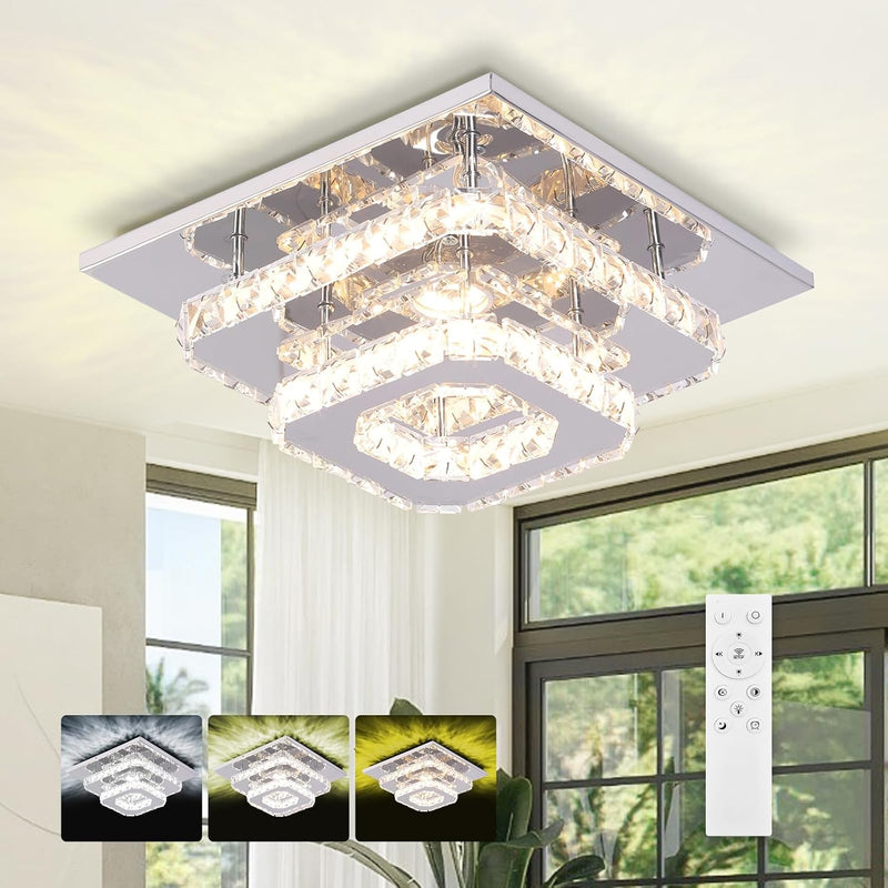 9.8" 2-Tier Square Flush Mount Chandelier Ceiling Light