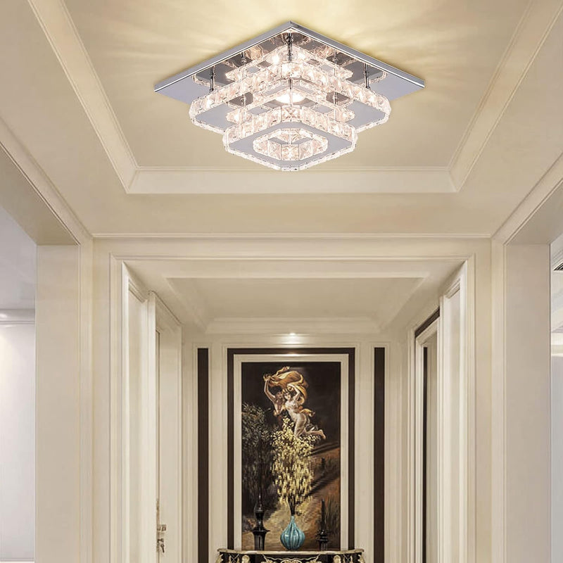 9.8" 2-Tier Square Flush Mount Chandelier Ceiling Light