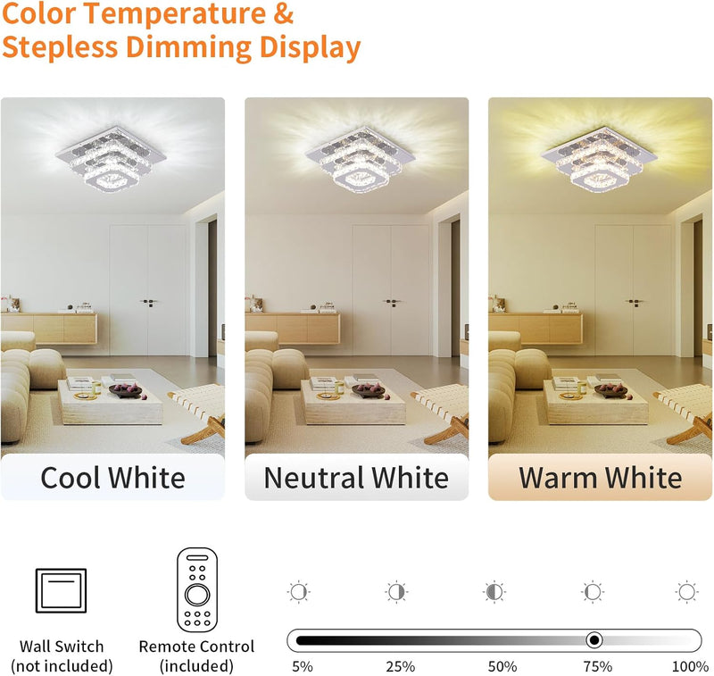 9.8" 2-Tier Square Flush Mount Chandelier Ceiling Light
