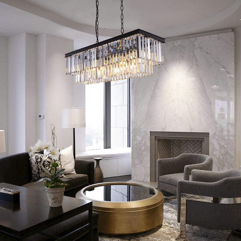 9-Light Crystal Chandelier 34.5 Inch Contemporary Modern