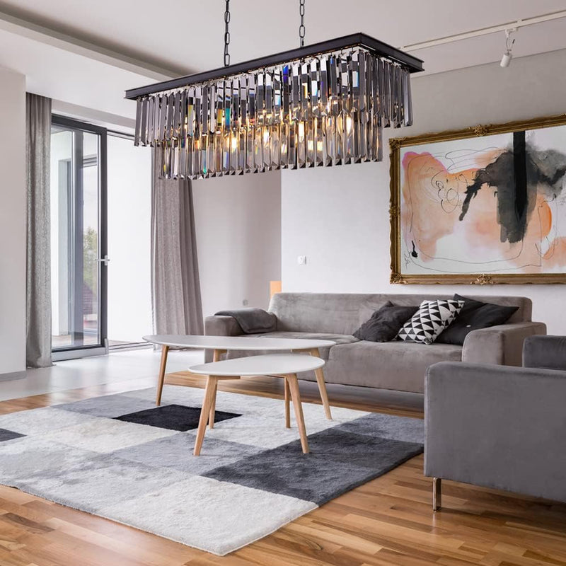 9-Light Crystal Chandelier 34.5 Inch Contemporary Modern