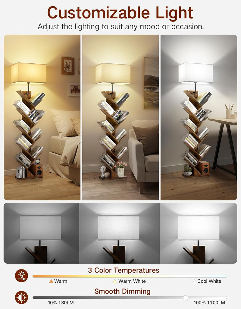 9 Tier Tree Bookshelf with Light Remote Dimmable