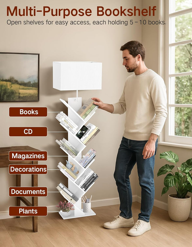 9 Tier Tree Bookshelf with Light Remote Dimmable