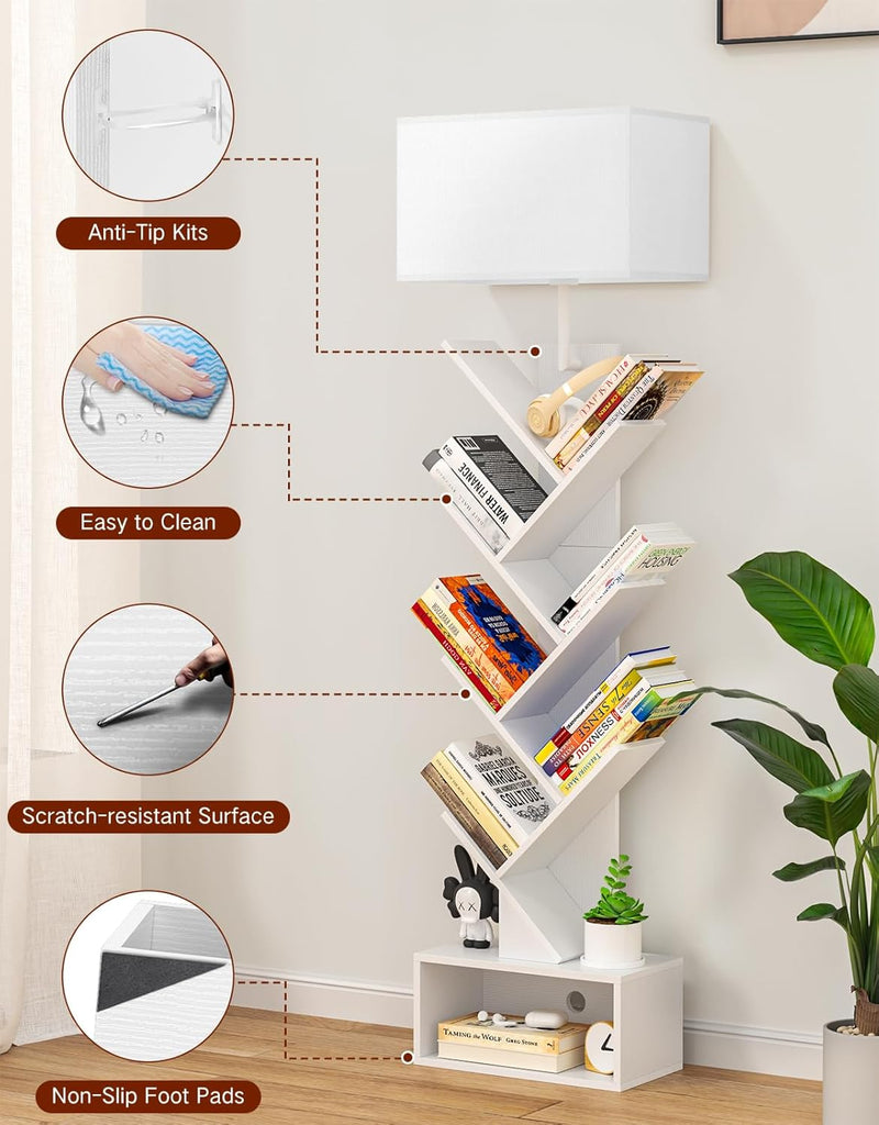 9 Tier Tree Bookshelf with Light Remote Dimmable